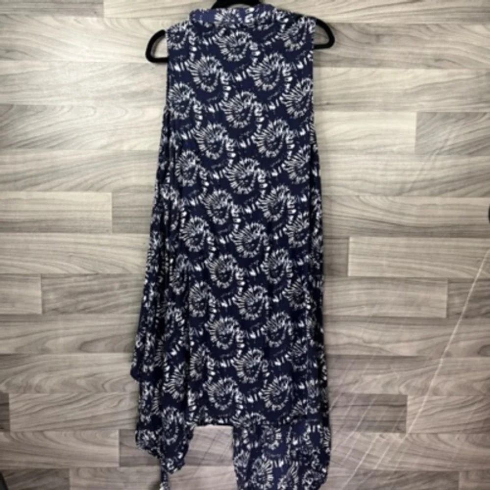 Ellos Womens Shrug‎ Blue White Tie Dye Sleeveless Open Front Fly Away Cover Up 0